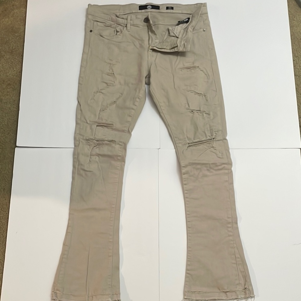 Jordan Craig Khaki Stacked Distressed front Jeans